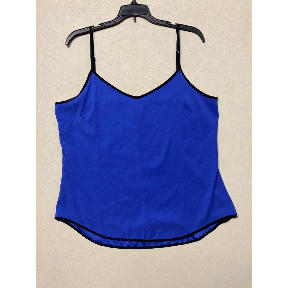 Worthington Womens Royal Blue Black Trim V-Neck Cami Top Large Adjustable Straps